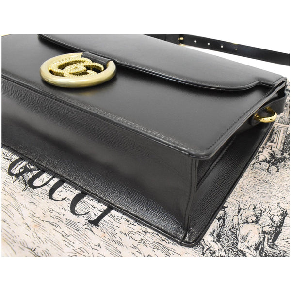 GUCCI Logo Plaque Leather Shoulder Bag Black 589471