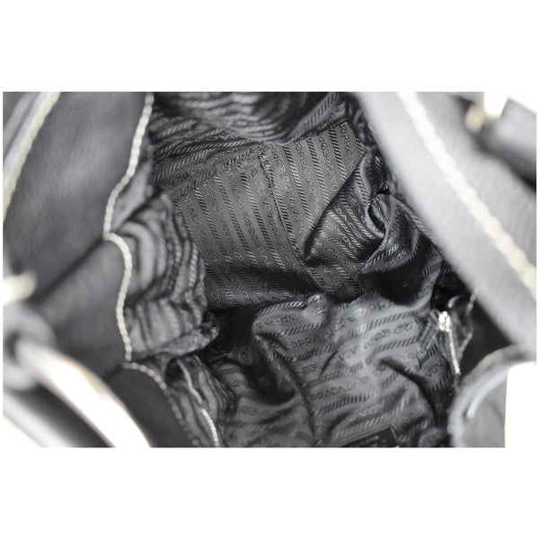 PRADA  Nylon Leather Strap Hobo Bag Black