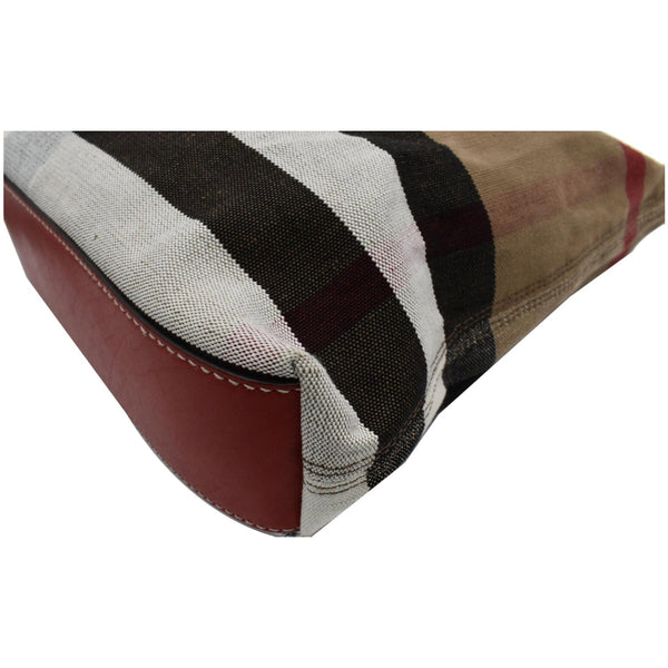 BURBERRY Susanna Medium Check Canvas Leather Bucket Shoulder Bag Red