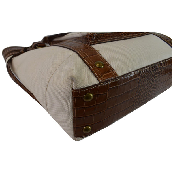 COACH MO669-10648 Canvas Embossed Leather Tote Bag Brown/Ivory