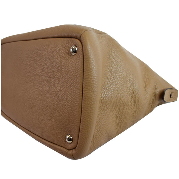 PRADA Inchiostro Vitello Daino Leather Double Handle Satchel Bag Tan