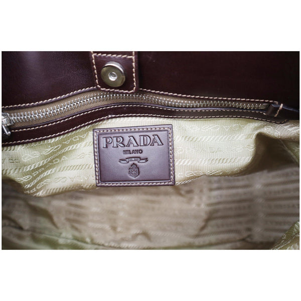 Used Prada Jacquard Logo Canvas Leather Tote Shoulder Bag