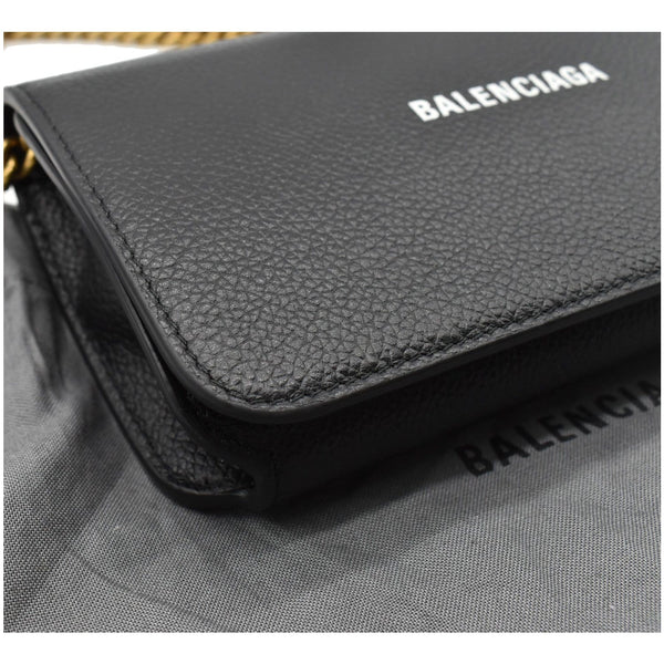 BALENCIAGA Logo Chain Leather Shoulder Bag Black