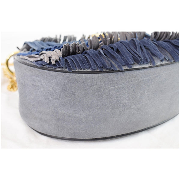 CHLOE Fringe Drew Suede Leather Shoulder Bag Grey
