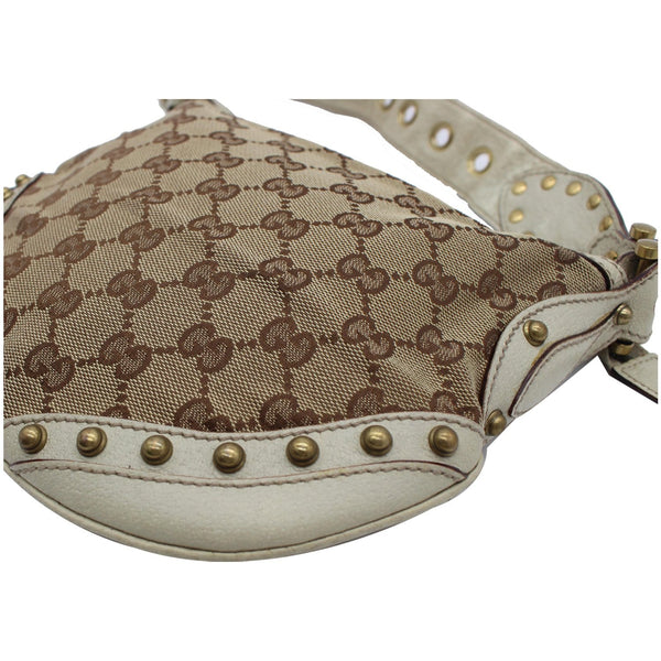 GUCCI Pelham Small GG Canvas Studded Shoulder Bag Beige