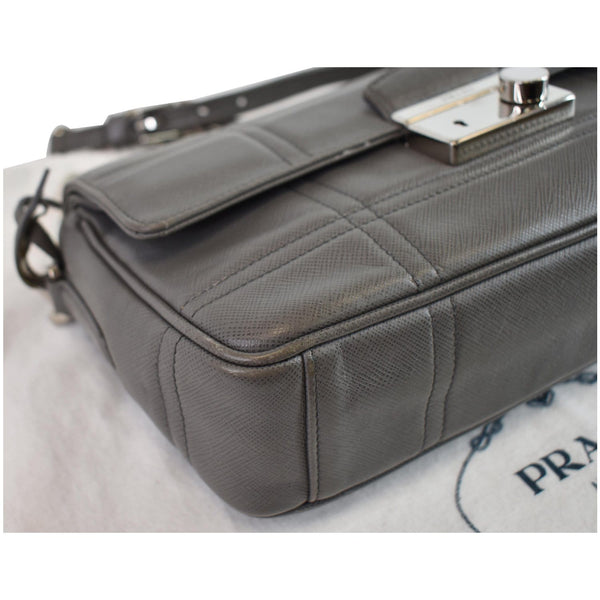PRADA Saffiano Lux Leather Sound Shoulder Bag Light Grey