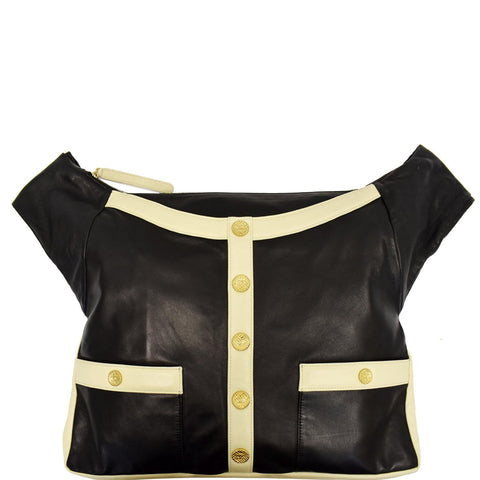 CHANEL Girl Large Lambskin Shoulder Bag Beige/Black