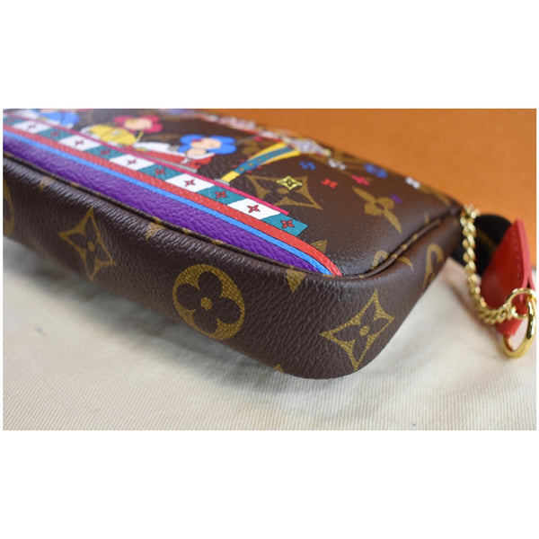 LOUIS VUITTON Mini Pochette Christmas Monogram Canvas Accessoires Pouch Brown