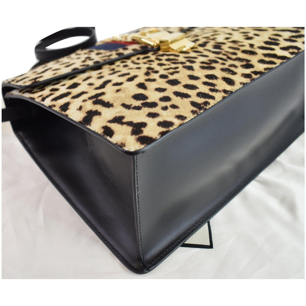 GUCCI Leopard Print Sylvie Medium Calf Hair Top Handle Bag Beige 431665