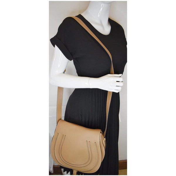 CHLOE Marcie Medium Pebbled Leather Crossbody Bag Brown