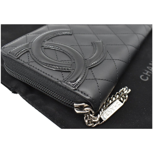 CHANEL Cambon Ligne Quilted Leather Zippy Wallet Black