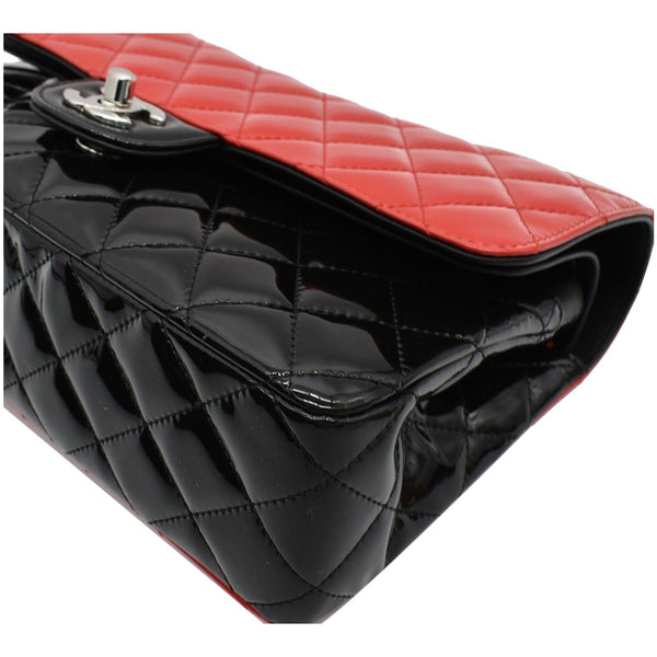 CHANEL Medium Double Flap Quilted Patent Leather Shoulder Bag Black/Red