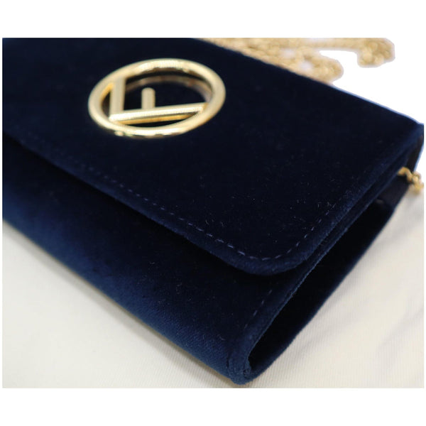 FENDI F Logo Velvet Wallet On Chain Crossbody Bag Dark Blue