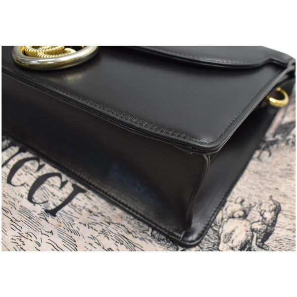 GUCCI Logo Plaque Leather Shoulder Bag Black 589471