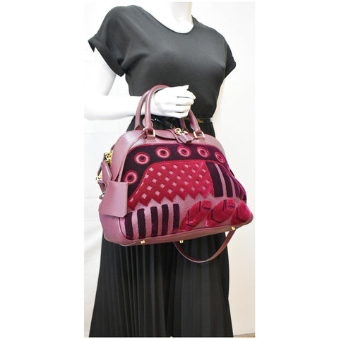 BURBERRY Milverton Large Calfskin Velvet Satchel Bag Burgundy