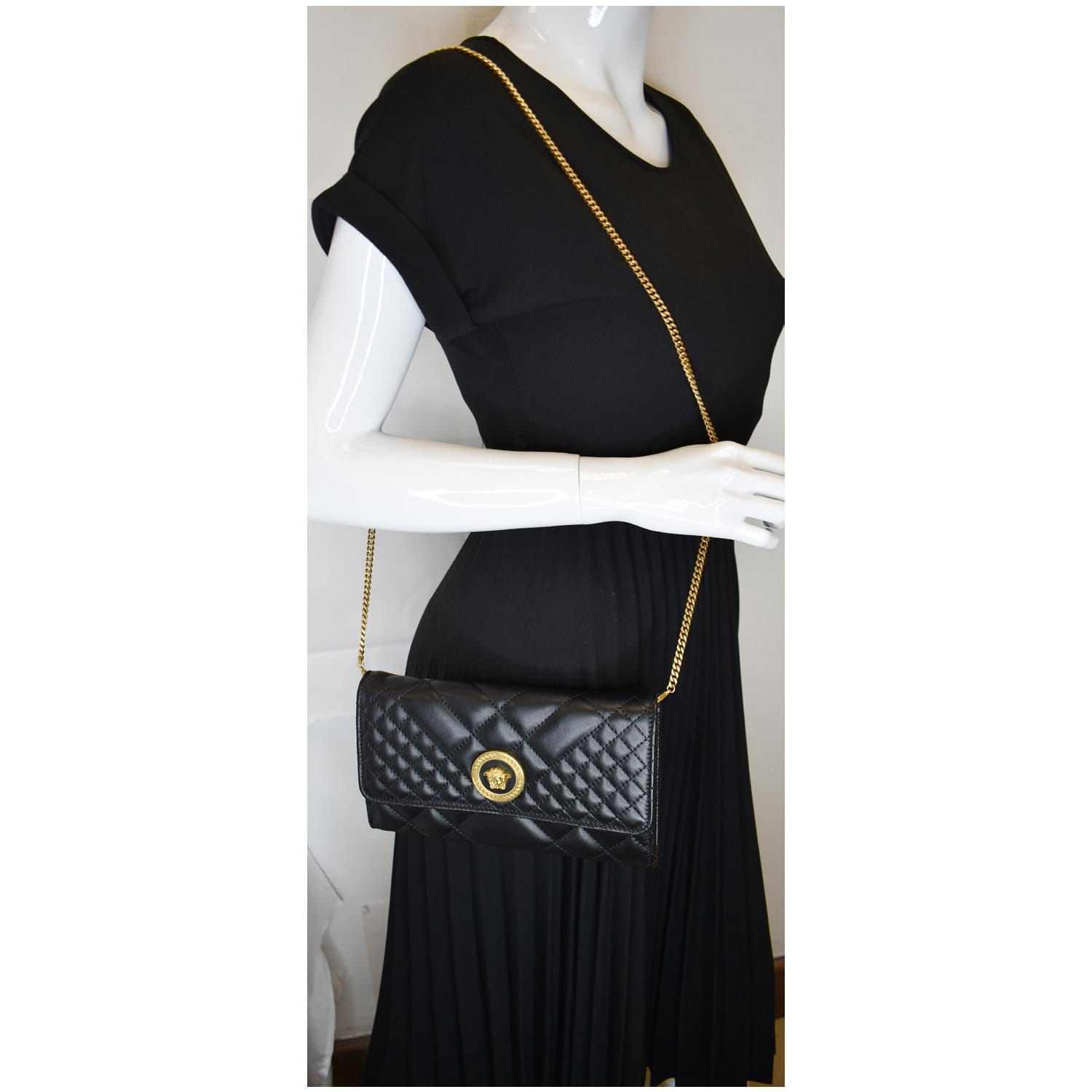 VERSACE Icon Quilted Leather Wallet on a Chain Crossbody Bag