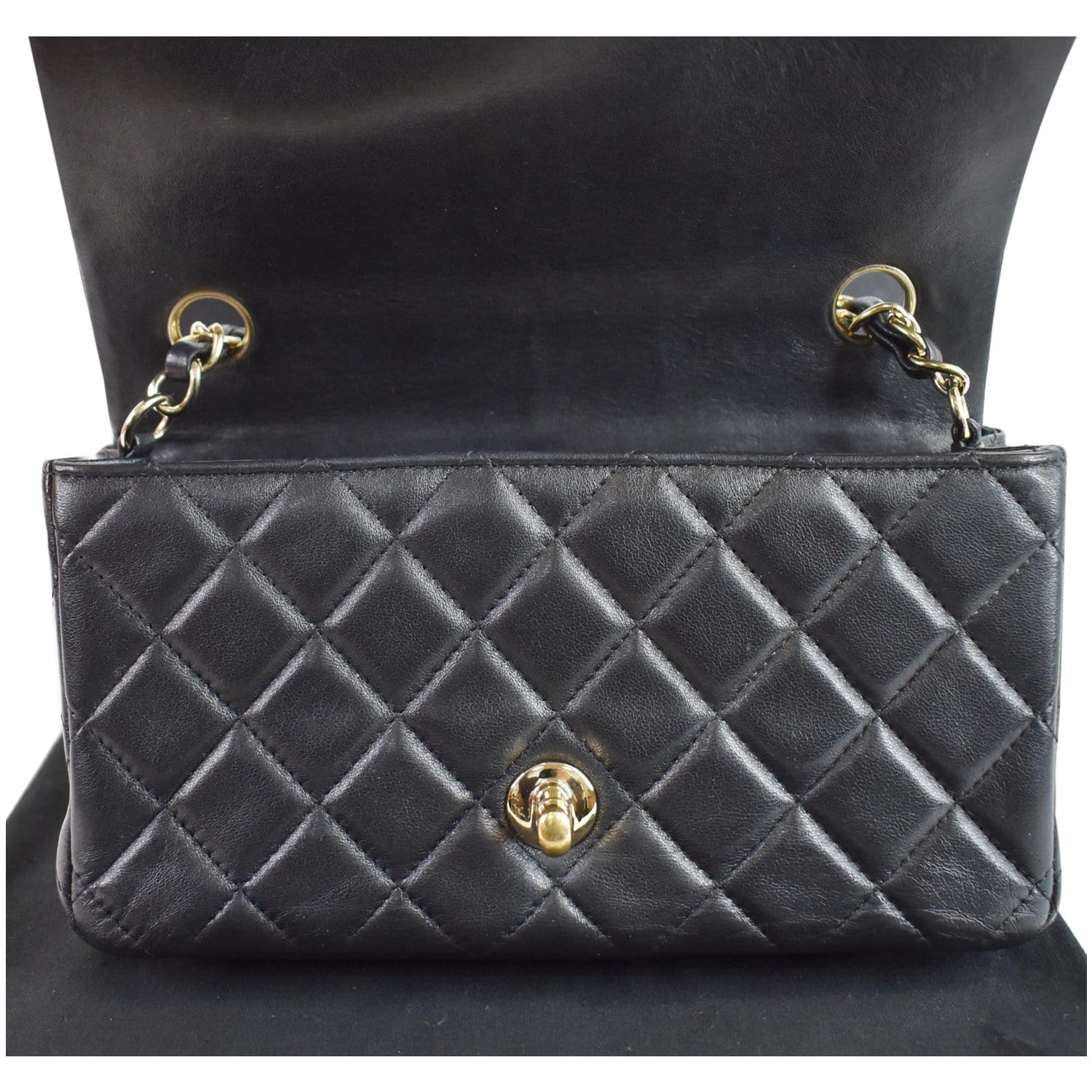 CHANEL Black Classic Mini Rectangle Lambskin Leather Gold Flap Bag Purse