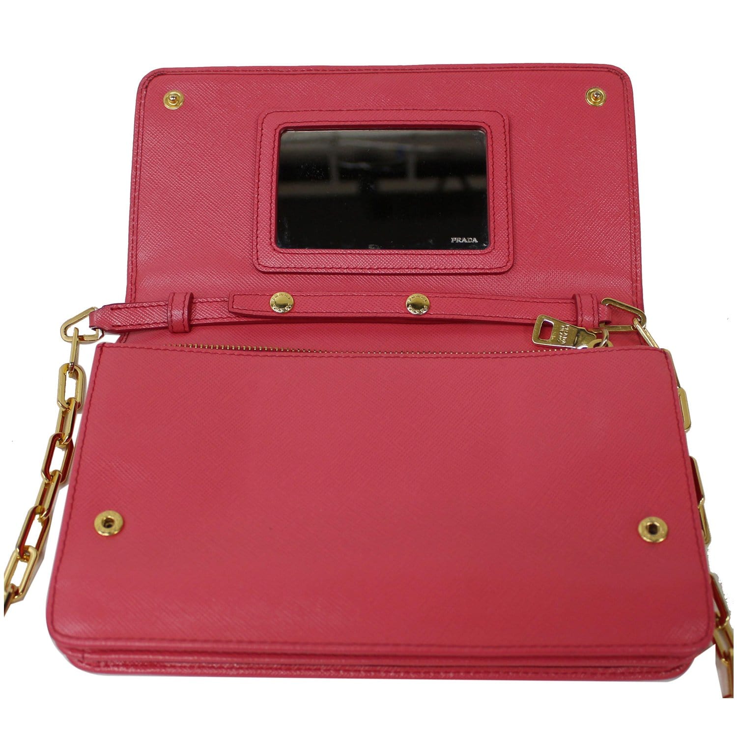 Prada Pink Saffiano Leather Wallet on Chain Prada