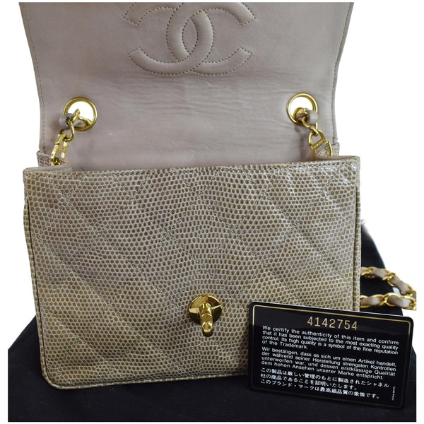 Chanel Vintage Mini Square Flap Lizard Shoulder Bag opened view