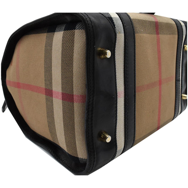 BURBERRY Boston Haymarket Check Coated Canvas Satchel Bag Brown