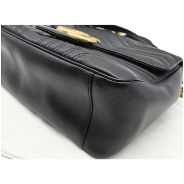 GUCCI GG Marmont Medium Matelasse Leather Top Handle Shoulder Bag Black 498109