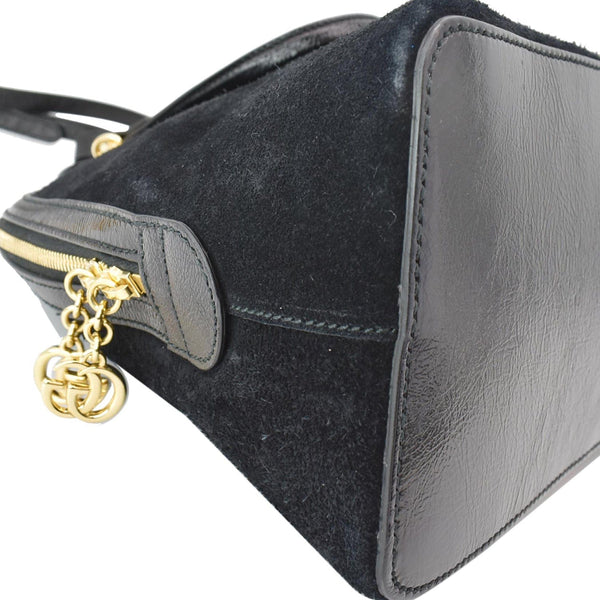 GUCCI Ophidia GG Suede Web Top Handle Crossbody Bag Black 524533
