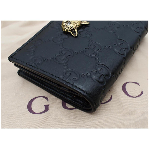 GUCCI Crystal Cat Guccissima Leather Card Case Wallet Black 548057