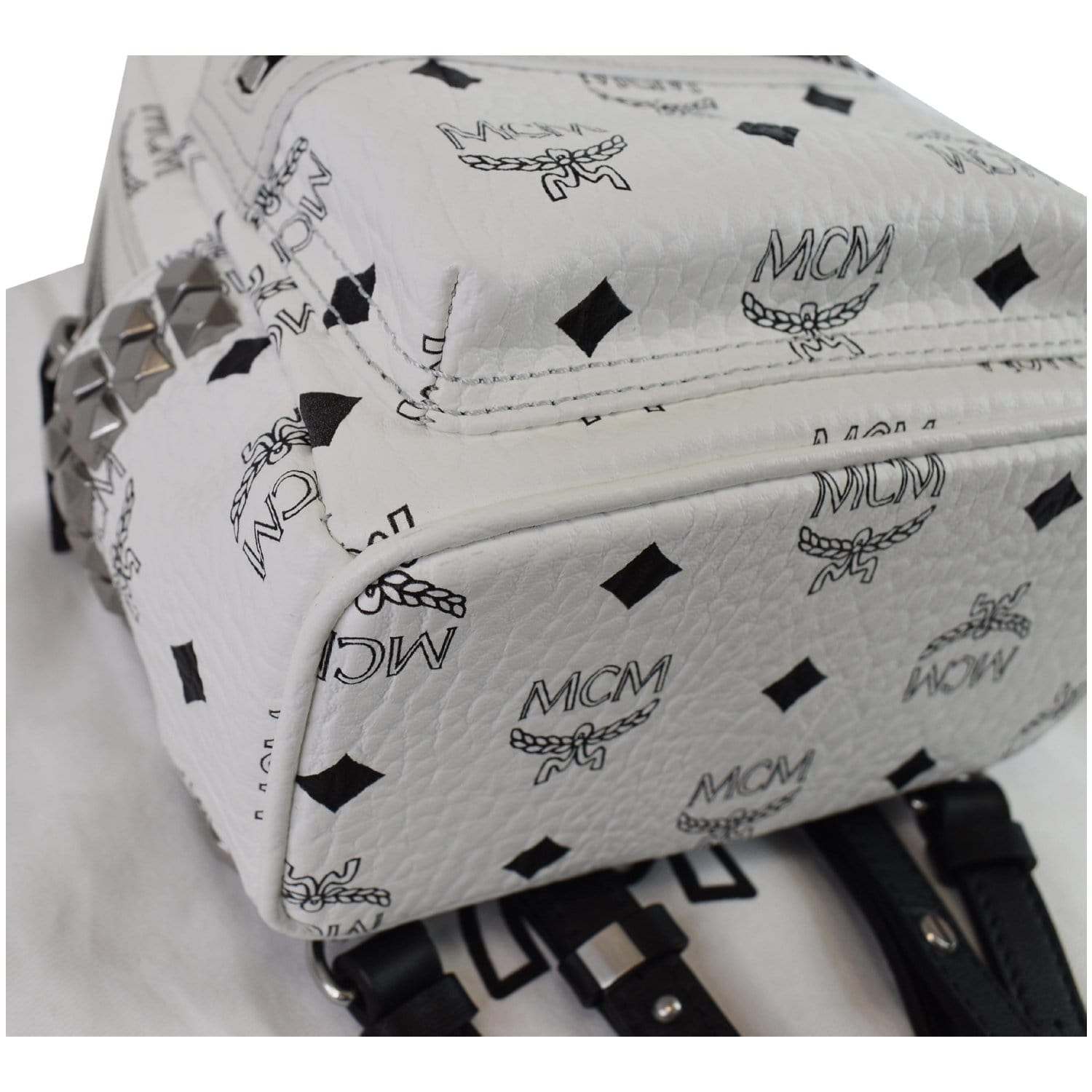 MCM Stark Side Stud Mini Visetos Logo Leather Backpack Bag White