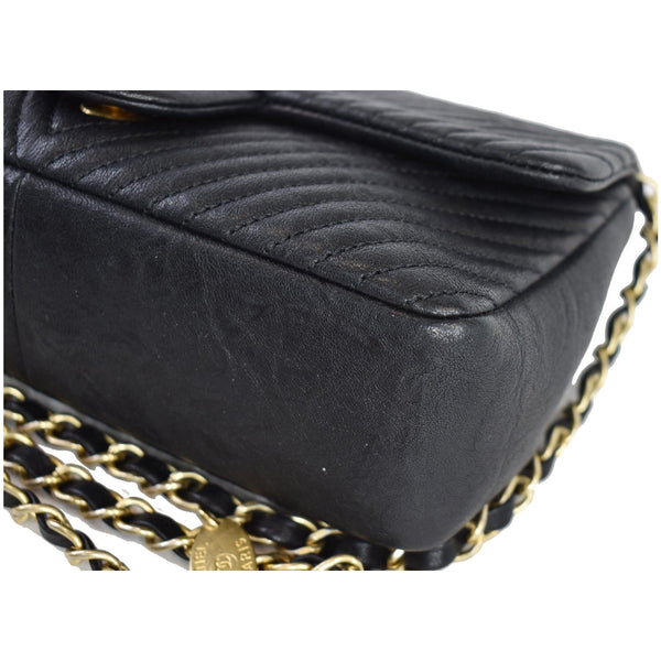 CHANEL Surpique Chevron Calfskin Classic Flap Shoulder Bag Black