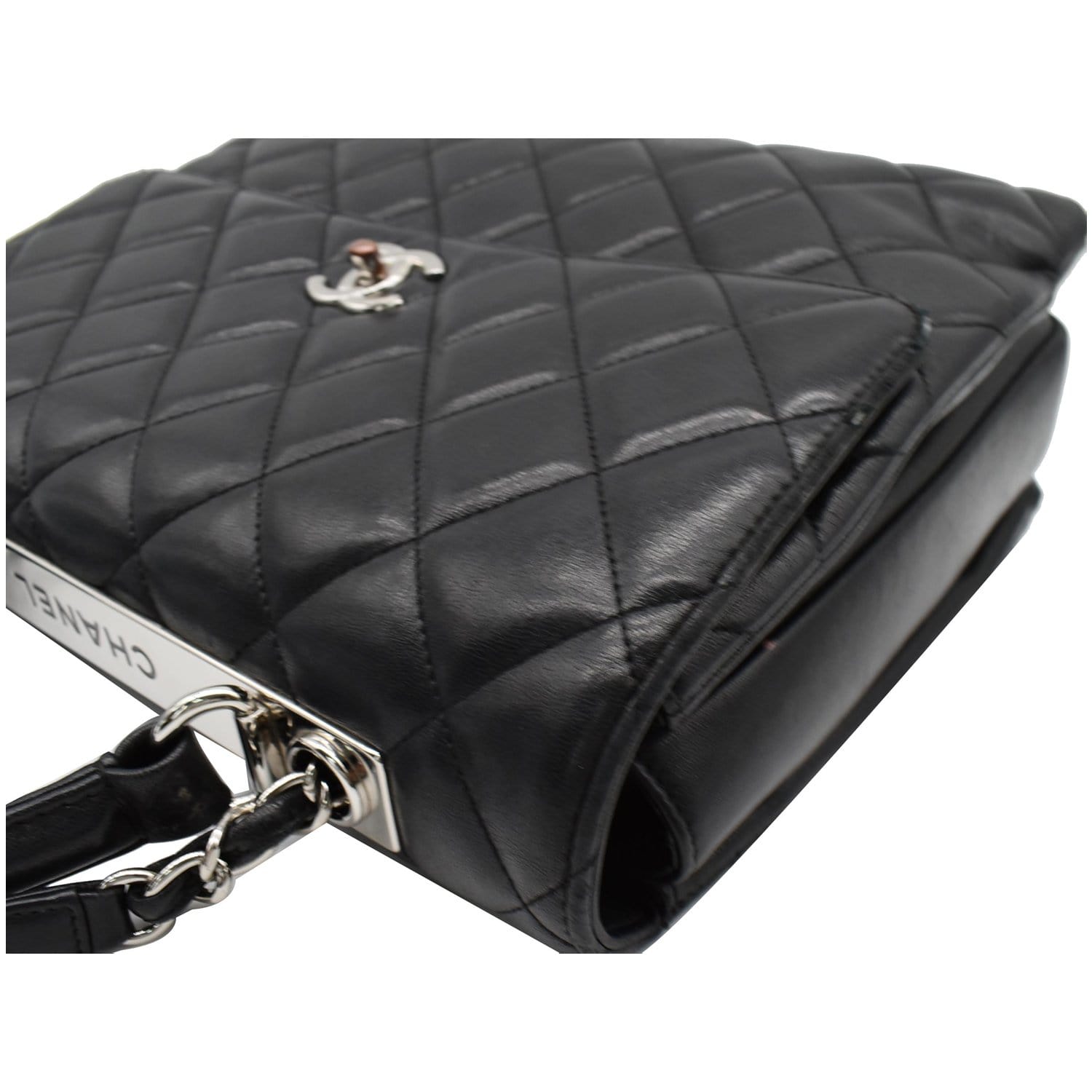 CHANEL Trendy CC Top Handle Flap Quilted Leather Shoulder Bag Light Blue