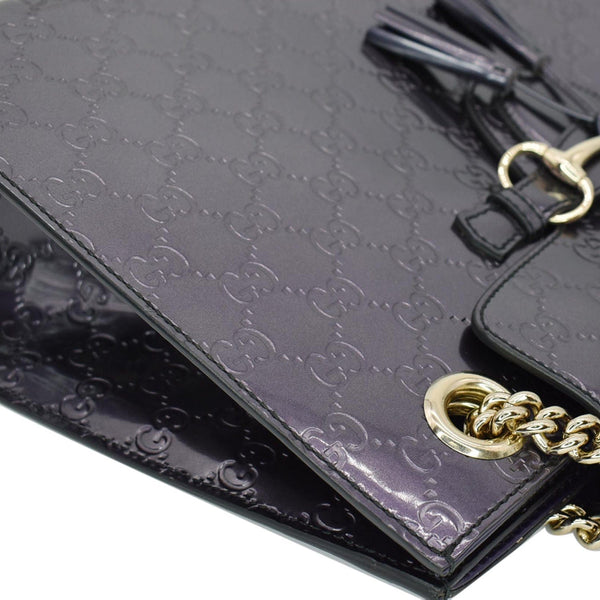GUCCI Emily Large Guccissima Patent Leather Shoulder Bag Dark Violet 295403