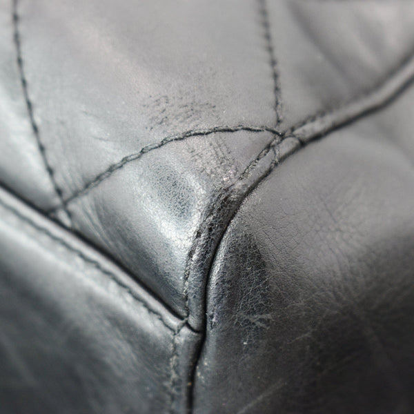 CHANEL Vintage Bekko Lambskin Leather Chain Tote Bag Black