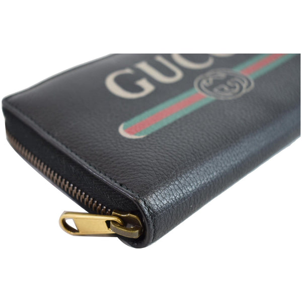GUCCI Print Leather Zip Around Wallet Black 496317
