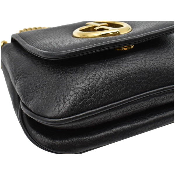 GUCCI Small 1973 Pebbled Leather Chain Crossbody Bag Black 251821