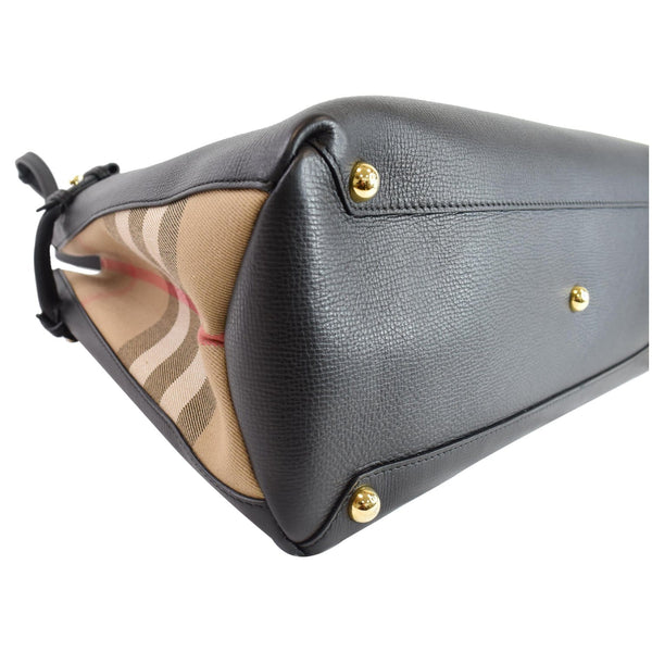 BURBERRY Large Banner House Check Leather  Tote Shoulder Bag Black