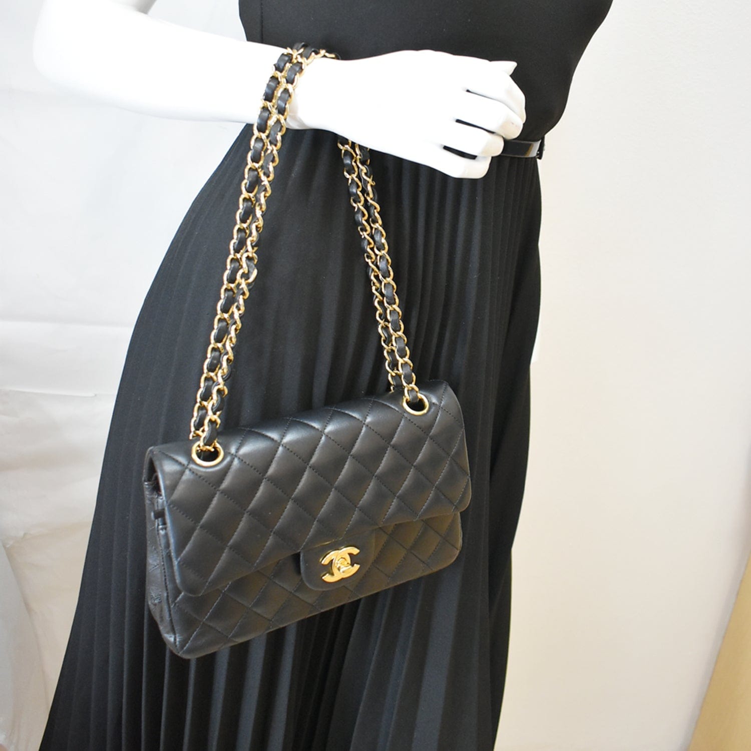 Black Chanel Small Classic Lambskin Single Flap Crossbody Bag