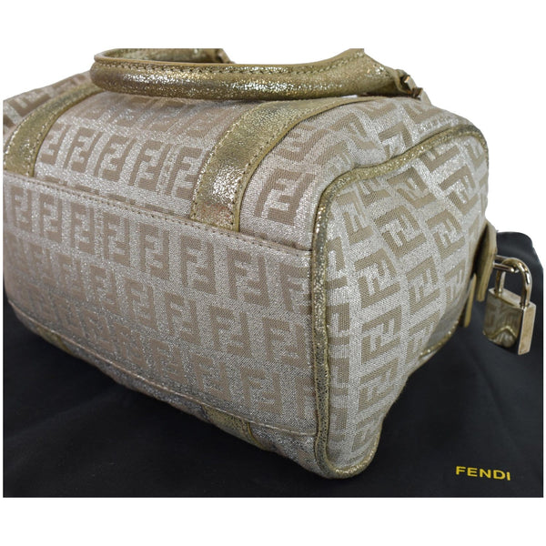 FENDI Selleria Zucca Canvas Leather Boston Bag Gold