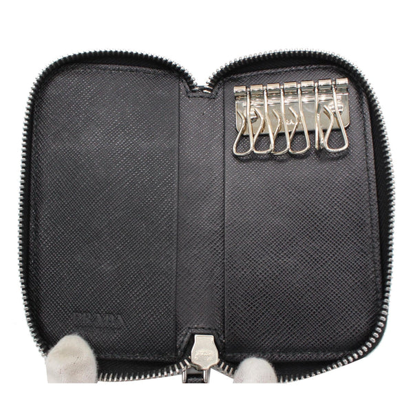 PRADA Saffiano Leather Key Case Holder Black - Final Sale