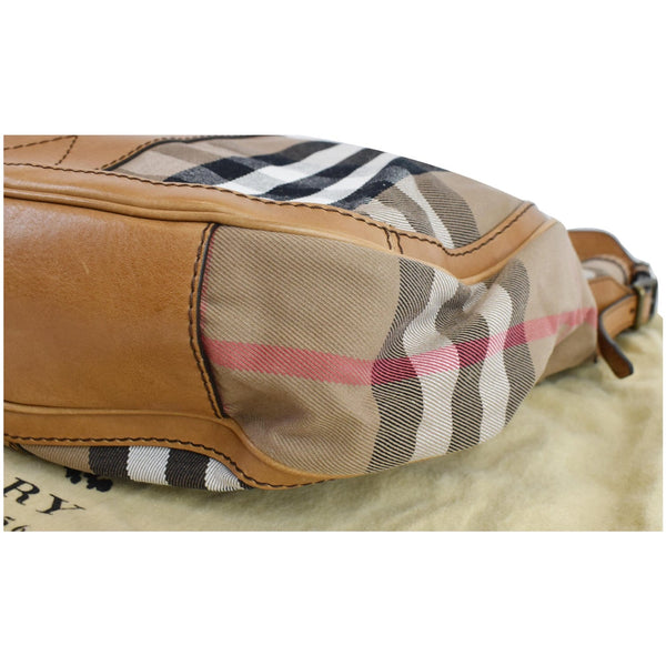 BURBERRY House Check Leather Hobo Bag Brown