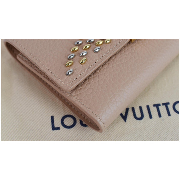 LOUIS VUITTON Capucines Studded Compact Leather Wallet Peach