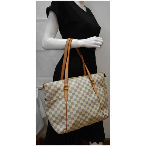LOUIS VUITTON Totally MM Damier Azur Shoulder Bag White