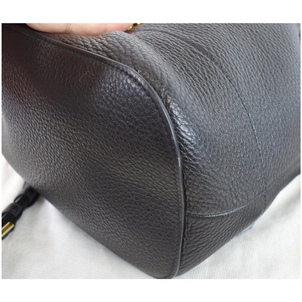 PRADA Logo Drawstring Leather Bucket Shoulder Bag Black