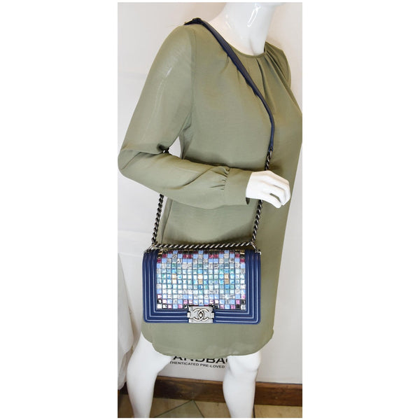 Chanel Mosaic Large Boy Quilted Lambskin bag shoulder wear