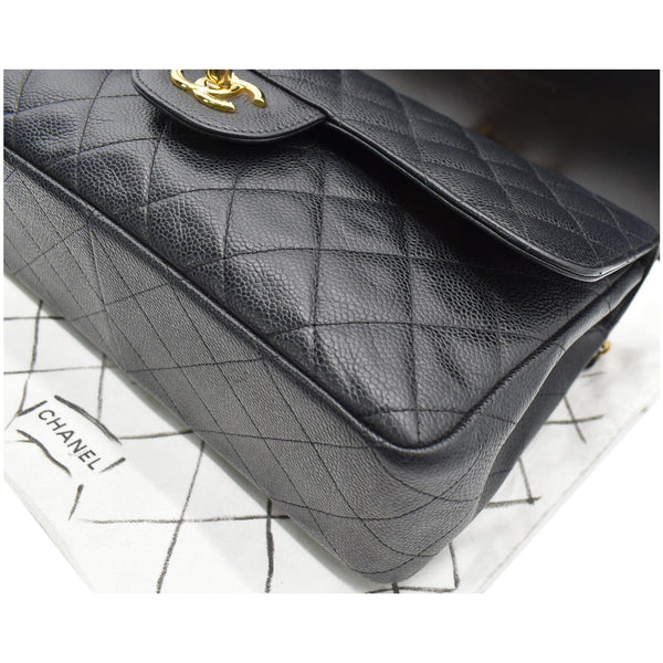 CHANEL Classic Jumbo Double Flap Caviar Leather Shoulder Bag Black