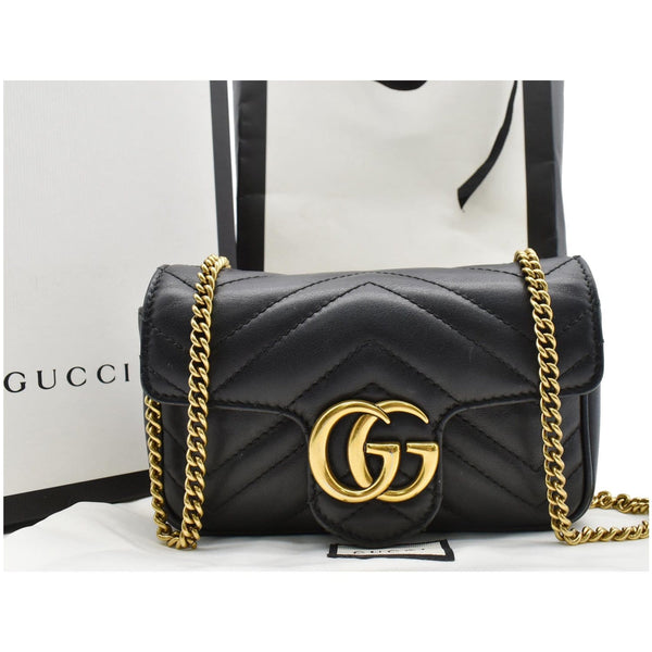 GUCCI GG Marmont Super Mini Leather Crossbody Bag Black 476433