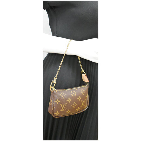 LOUIS VUITTON  Mini Pochette Monogram Canvas Accessoires Pouch Brown