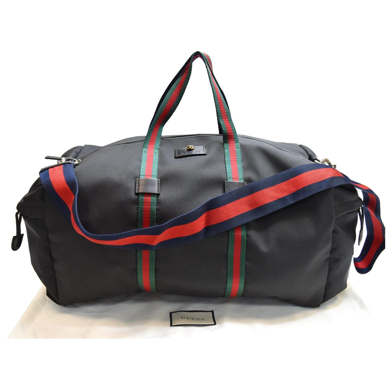 Vintage GUCCI Black Canvas GG Soft Duffle Bag Travel Bag Stripe Handle  Italy