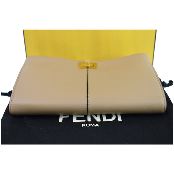 FENDI Peekaboo Iconic Twist Lock Leather Wallet Brown