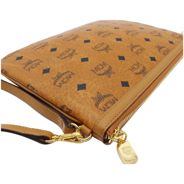 MCM Visetos Monogram Coated Canvas Wristlet Zip Pouch Cognac