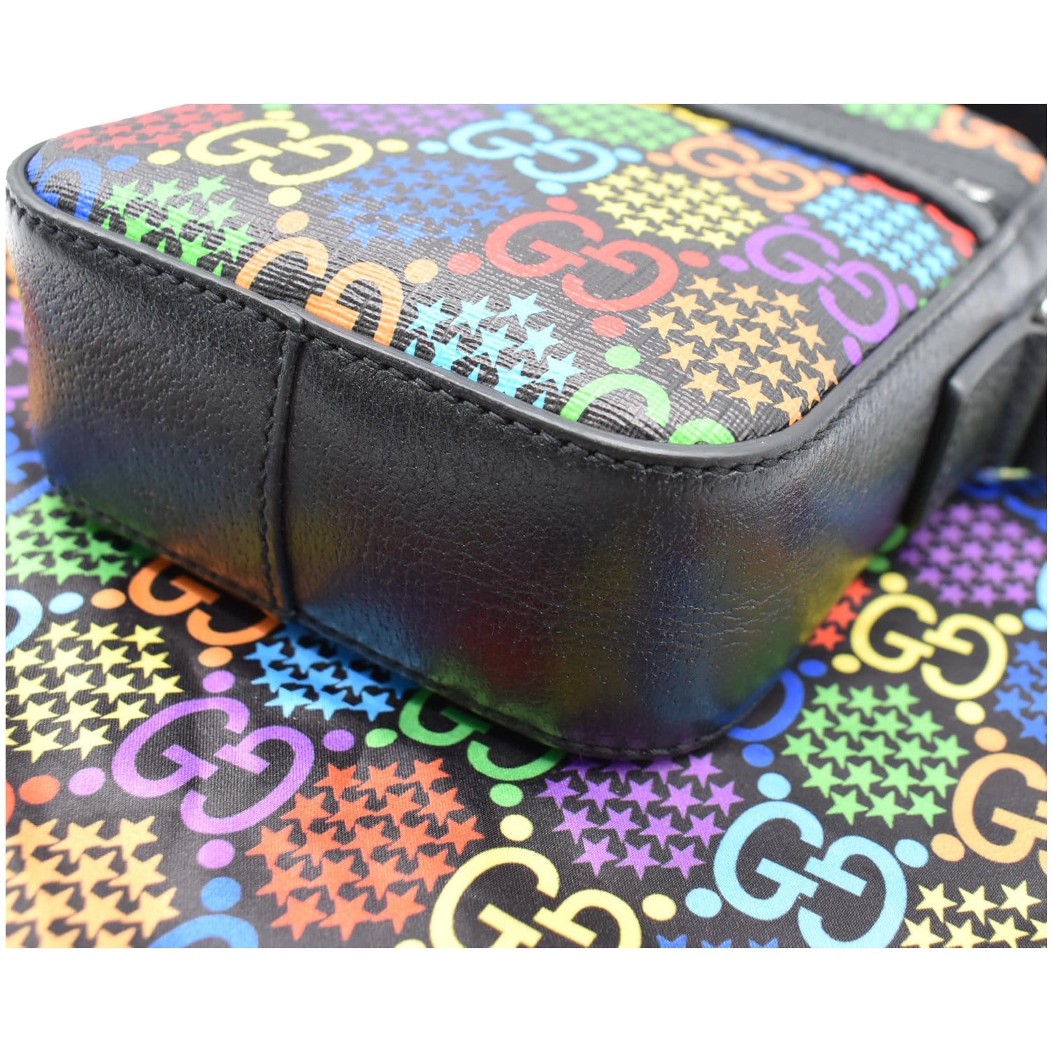 Authenticated used Gucci Gucci GG Psychedelic Bucket Bag Shoulder 598149 PVC Leather Black Multicolor Pink Drawstring, Adult Unisex, Size: (HxWxD)